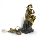 Art Deco style marble table lamp in the form of Periot playing a mandolin, 34cm high : For Further