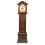 19th century carved oak case long case clock with eight day movement, the face with second and