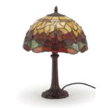 Tiffany style table lamp with leaded dragonfly shade, 44cm high : For Further Condition Reports