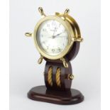 Howard Miller ships design brass and mahogany mantel clock, with Arabic numerals, 31cm high : For