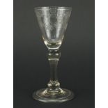 Antique clear glass, with folded foot etched with flowers and swags, 15.5cm high : For Further