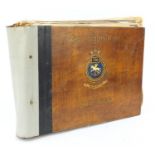 Military interest 738 squadron line book, hand painted with comical caricatures and photographs,