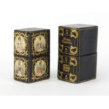 Two 19th century tooled leather book design necessaires, including one decorated with six