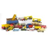 Mostly die cast Dinky toys including Coles Hydra truck 980 with box, Elevateur A Godets 560 with box