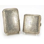 Rectangular silver cigar case and cigarette case, both with engraved decoration, Birmingham