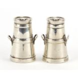 Pair of miniature silver milk churn casters, by Cornelius Desormeaux Saunders & James Francis