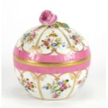 French porcelain bomboniere in the style of Sèvres, hand painted with flowers, 13cm hgih : For