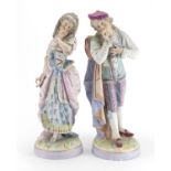 Large pair of 19th century hand painted bisque figures, the largest 46cm high : For Further