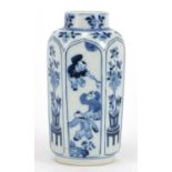 Chinese porcelain hexagonal vase, hand painted with panels of figures and flowers, 16cm high : For