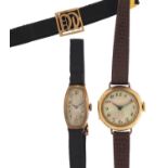 Two ladies 9ct gold wristwatches one with mother of pearl dial : For Further Condition Reports and