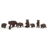 Eight carved Black Forest bears, the largest 9.5cm in length : For Further Condition Reports