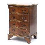 Walnut serpentine front four drawer chest on bracket feet, 72cm h x 49cm W x 40cm D : For Further