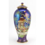 Carlton Ware baluster vase and cover hand painted and gilded in the Persian pattern, factory marks