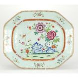 Chinese porcelain meat platter, hand painted in the famille rose palette with flowers, 46cm wide :