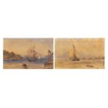 Marine scenes, two 19th century watercolours on card, each bearing a monogram VA, unframed, each