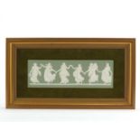 Wedgwood green Jasper Ware dancing hours plaque, housed in a gilt frame, impressed marks to the