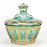 Moser emerald glass bomboniere and cover, with gilt decoration, 18cm high : For Further Condition
