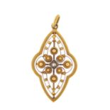 Victorian 14ct gold diamond pendant, 3cm in length, approximate weight 2.0g : For Further