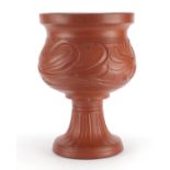 Roman style terracotta pedestal vessel decorated with flowers, 34cm high : For Further Condition