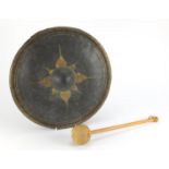 Large brass gong with striker, 42.5cm in diameter : For Further Condition Reports and Live Bidding