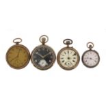 Four open face pocket watches including three silver and one Military : For Further Condition