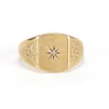 9ct gold diamond signet ring, size N, approximate weight 5.3g : For Further Condition Reports and