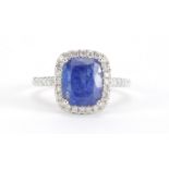 18ct white gold tanzanite and diamond ring, size N, approximate weight 4.6g : For Further