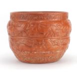 Roman style terracotta planter decorated in relief with wild animals and birds, 22cm high : For