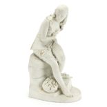 Victorian parian figure of a lady seated on a rock after John Bell, 33cm high : For Further