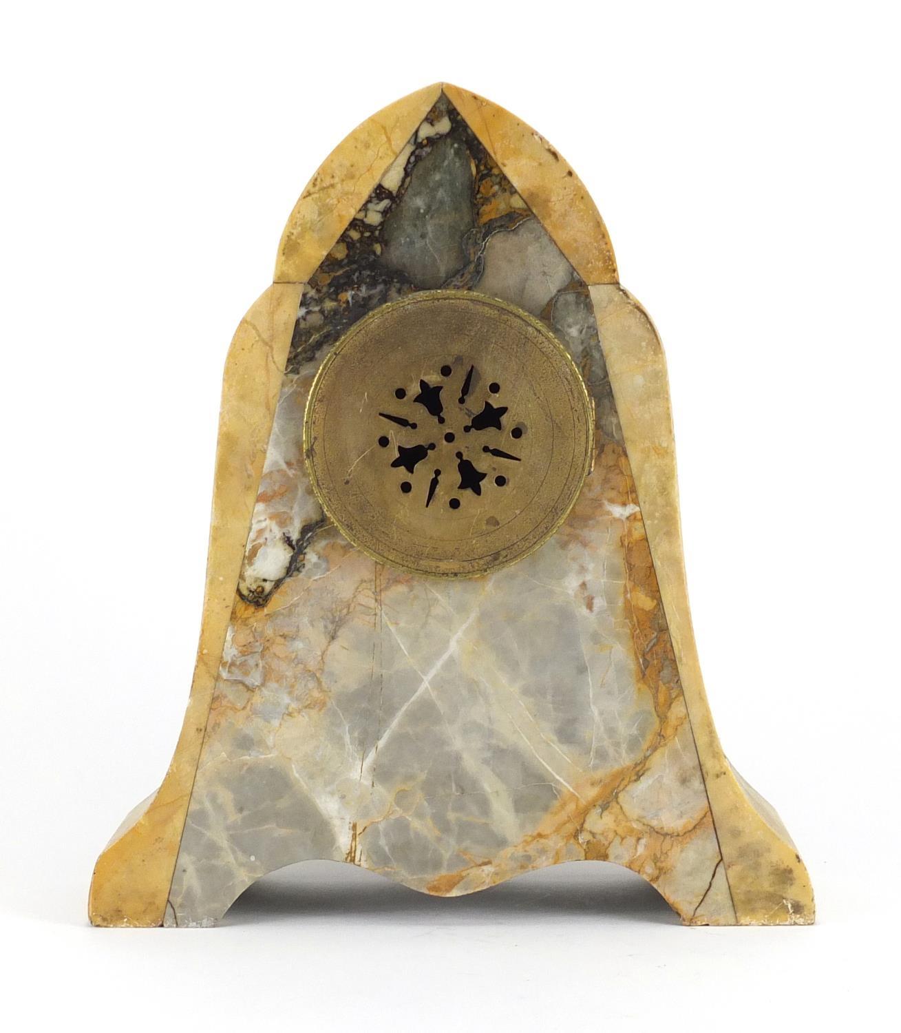 French Art Deco marble mantle clock with bronzed grape design mounts, the enamelled dial with Arabic - Image 5 of 5