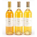 Three bottles of Chateau Raeussec Sauternes wine comprising one 1989 and two 2007 : For Further