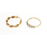 9ct gold clear stone half eternity ring and a hoop earring, approximate weight 2.3g : For Further