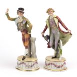 Pair of 19th century German porcelain figures by Plaue, factory marks to the bases, the largest 30cm