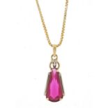 Continental gold pink stone pendant on a 14ct gold necklace, 48cm in length, approximate weight 6.3g