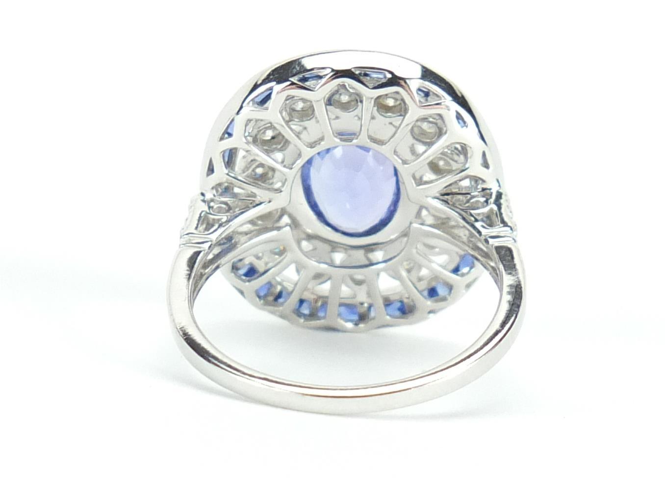 Art Deco style 18ct white gold tanzanite and diamond ring, size J, approximate weight 3.9g : For - Image 3 of 4