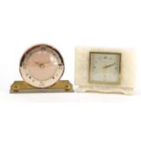 Two Art Deco mantel clocks including an Elliot alabaster example retailed by Garrard & Co, the