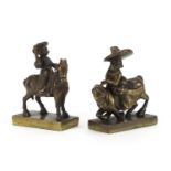 Pair of patinated bronze figures on horseback possibly South American, 8.5cm high : For Further