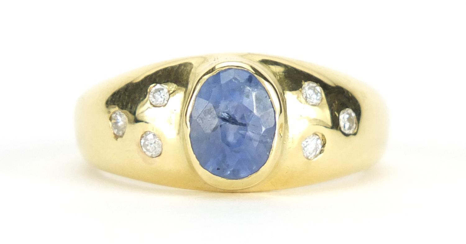 18ct gold sapphire and diamond ring, size V, approximate weight 14.2g : For Further Condition