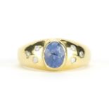 18ct gold sapphire and diamond ring, size V, approximate weight 14.2g : For Further Condition