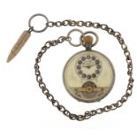 Gentleman's silver Hebdomas eight day pocket watch with enamel dial, the movement marked Spiral