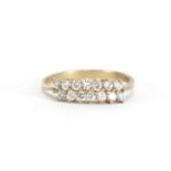 9ct gold clear stone two row ring, size N, approximate weight 1.8g : For Further Condition Reports