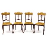 Set of four Edwardian mahogany salon chairs with gold floral upholstery : For Further Condition