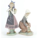 Two Lladro figurines with baskets of flowers, the largest 26cm high : For Further Condition