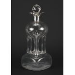 Hour glass decanter with silver collar, indistinct makers mark Chester 1923, 30cm high : For Further