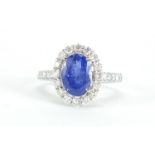 18ct white gold tanzanite and diamond ring, size N, approximate weight 4.7g : For Further