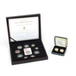 1997-1998 silver proof two pound two coin set and a Mary Gillick date stamp portrait set, both