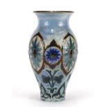 Doulton Lambeth stoneware vase by Frank Butler, hand painted and incised with stylised flowers,