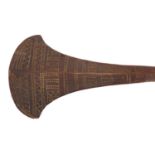 Polynesian War club with carved with geometric tribal motifs, probably Tongan or Fijian, 70cm in