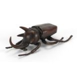 Japanese patinated bronze rhino horn beetle with articulated wings, 11cm in length : For Further
