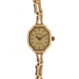 Ladies 9ct gold wristwatch with 9ct gold strap, retailed by H Samuel, approximate weight 13.0g : For